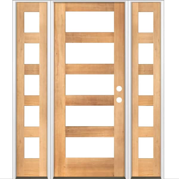 Krosswood Doors 60 in. x 80 in. Modern Hemlock Left-Hand/Inswing 5-Lite Clear Glass Clear Stain Wood Prehung Front Door with Sidelites