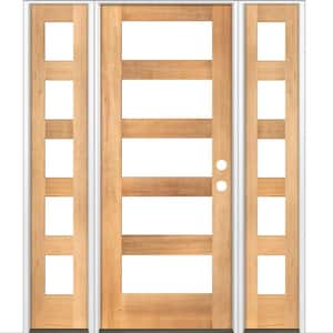 64 in. x 80 in. Modern Hemlock Left-Hand/Inswing 5-Lite Clear Glass Clear Stain Wood Prehung Front Door with Sidelites