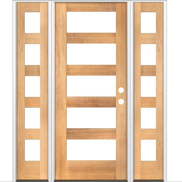 Krosswood Doors 64 in. x 80 in. Modern Hemlock Left-Hand/Inswing 5-Lite Clear Glass Clear Stain Wood Prehung Front Door with Sidelites