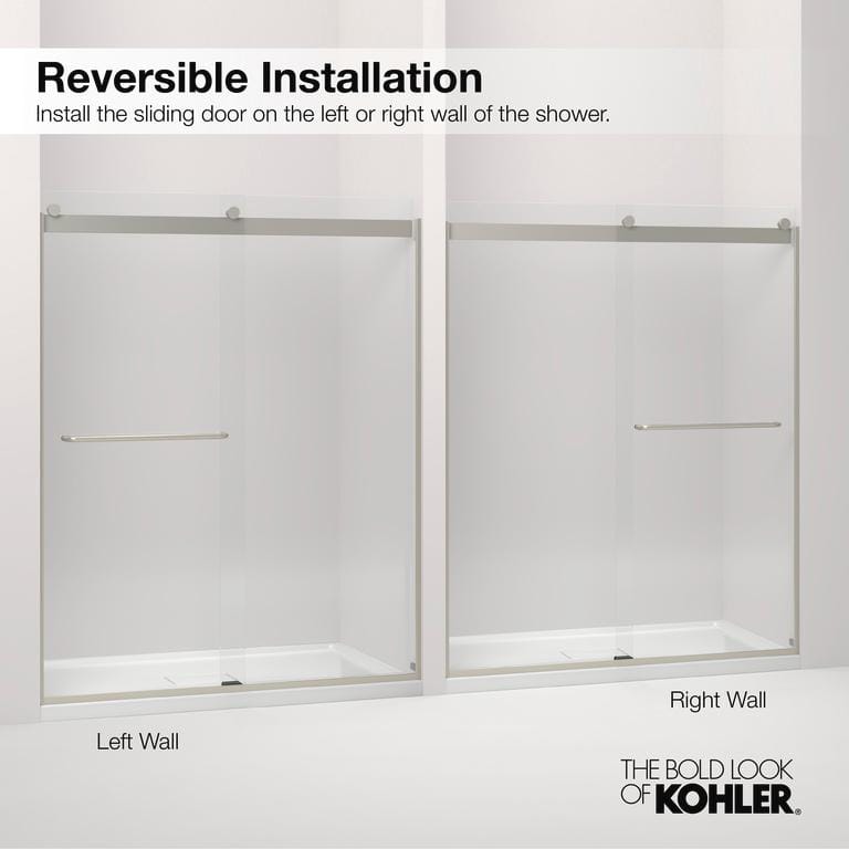 Elate Frameless Sliding Bath Door with Nickel Finish and Clear Glass