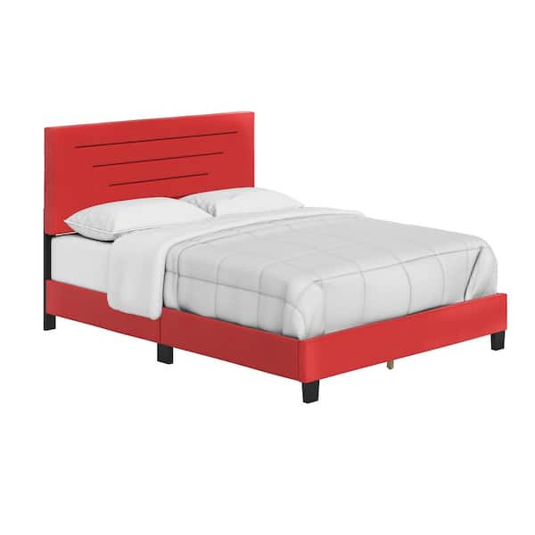 Luxembourg Upholstered Faux Leather Platform Bed, Full, Red