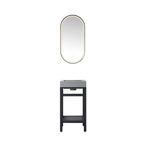 ROSWELL Ablitas 18 in. W x 18 in. D x 34 in. H Single Sink Bath Vanity in Matt Black with Gray Composite Stone Top and Mirror