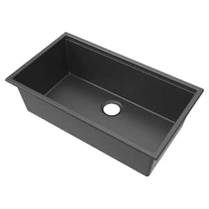 epiRock 33 in. Undermount Single Bowl Charcoal Black Kitchen Sink