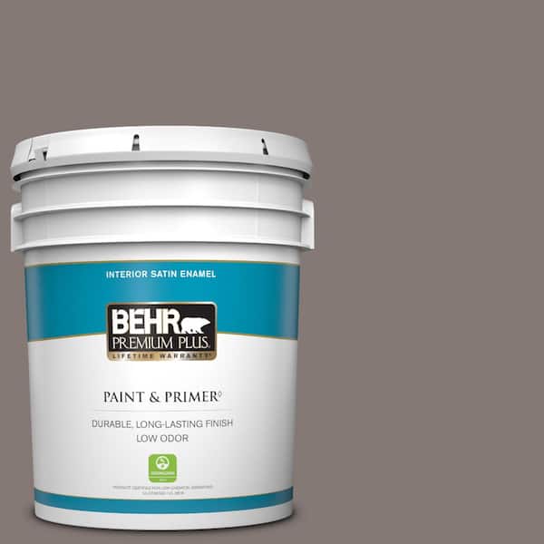 BEHR PREMIUM PLUS 5 gal. #N140-5 Complex Gray Satin Enamel Low Odor Interior Paint & Primer