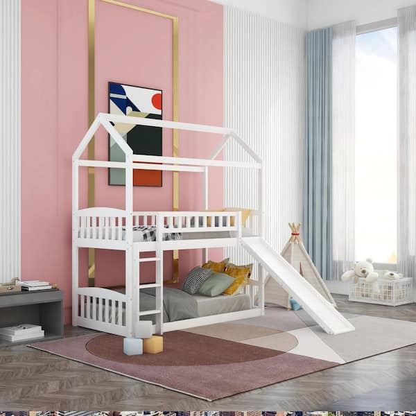 Anbazar White Twin Bunk Beds With Slide, Cool Bunk Beds With Slides