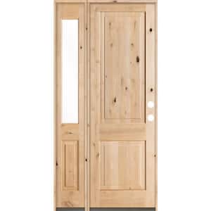 44 in. x 96 in. Rustic Unfinished Knotty Alder Square-Top Left-Hand Left Half Sidelite Clear Glass Prehung Front Door