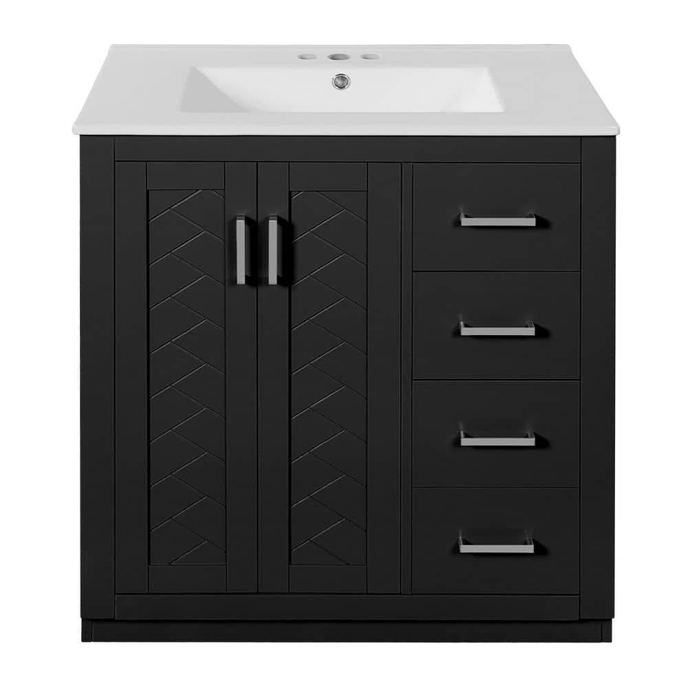 30 in. W Single Sink Bath Vanity in Black with White Ceramic Top, 3-Drawers, Soft Closing Doors price history on PriceWatchPro