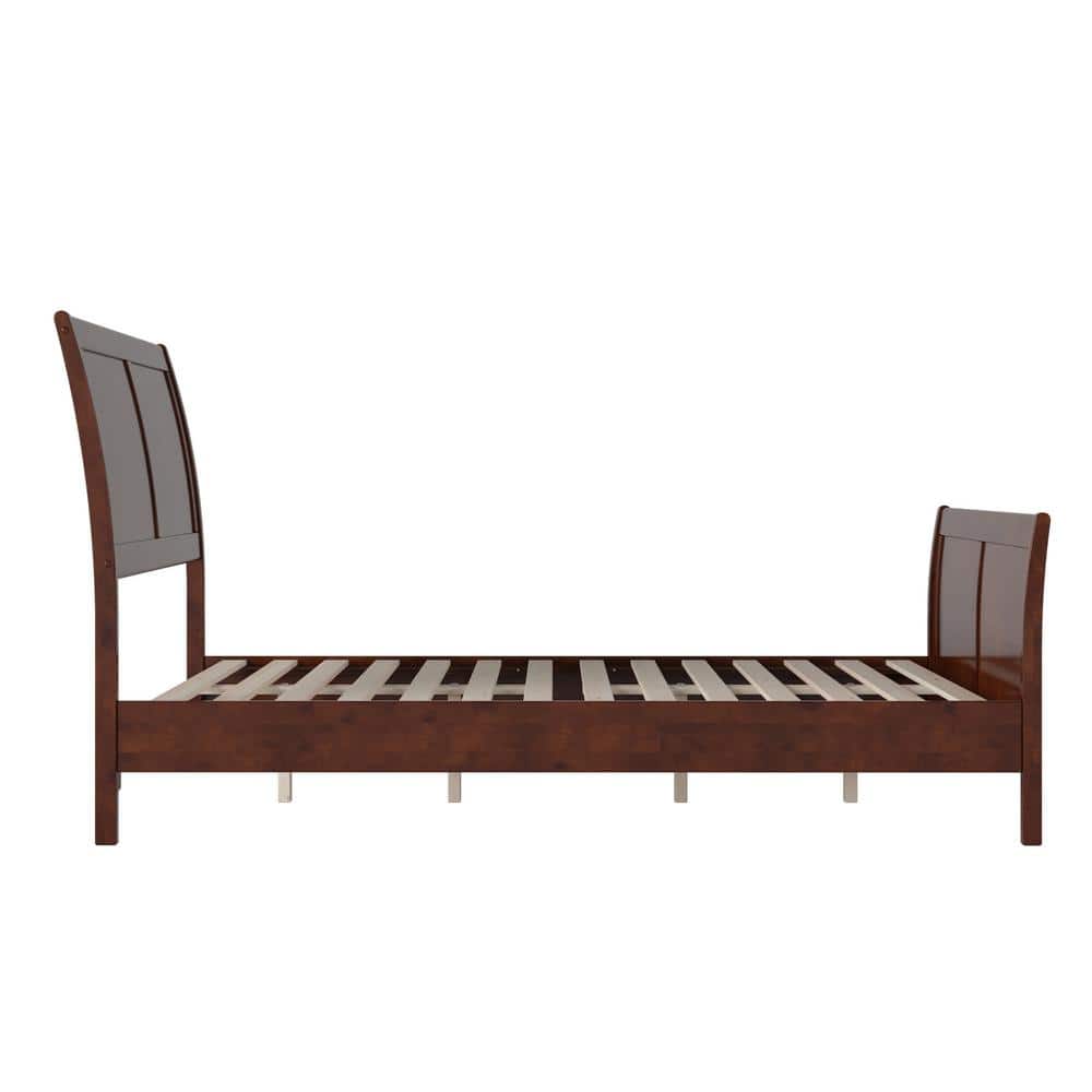 Valencia Full Walnut Wood Sleigh Platform Bed with Headboard
