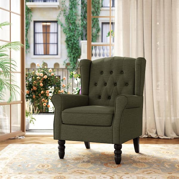 Uixe Green Linen Button Tufted Design Accent Arm Chair (Set of 2