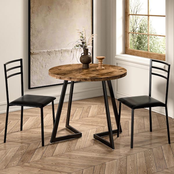 VECELO 3-Piece Dining Table Set, Brown 30 in. H Modern Round Wood Top Accent Table and Chairs for Room and Small Space