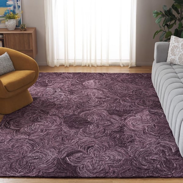 Ikat 8 ft. x 10 ft. Purple Floral Swirl Area Rug