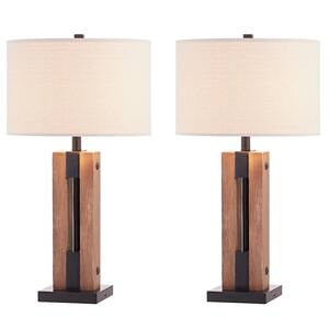 Lilith 28 in. Brown/Black Table Lamp Set with USB (Set of 2)