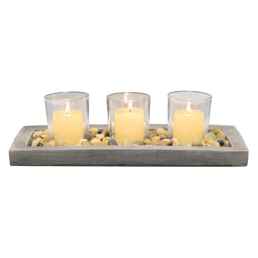 Polished Glass 3-Votive Candle Garden with Pebble Details