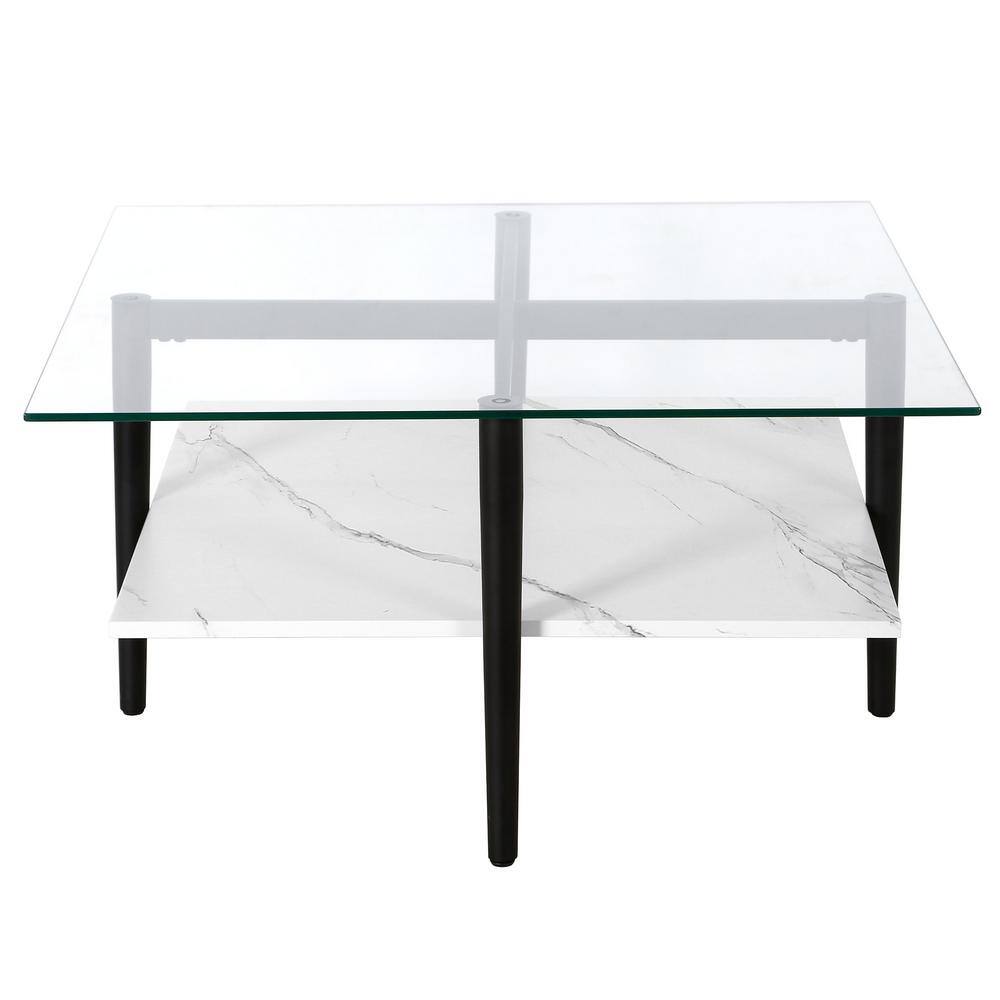 Otto 32" Blackened Bronze and Faux Marble Glass Coffee Table