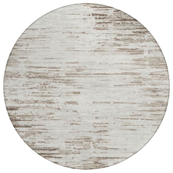 Chantille Machine Washable Indoor/Outdoor Abstract ACN2767 Ivory 8 ft. x 8 ft. Round Rug