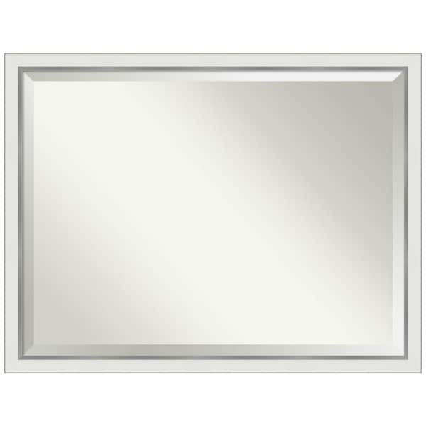 Amanti Art Medium Rectangle Satin Silver MetallicWhite Beveled Glass Modern Mirror (33 in. H x 43 in. W)