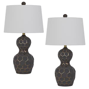 Tuscaloosa 26.75 in. H Matte Black Resin Table Lamp Set with Honeycomb Pattern and Coordinating Shades (Set of 2)