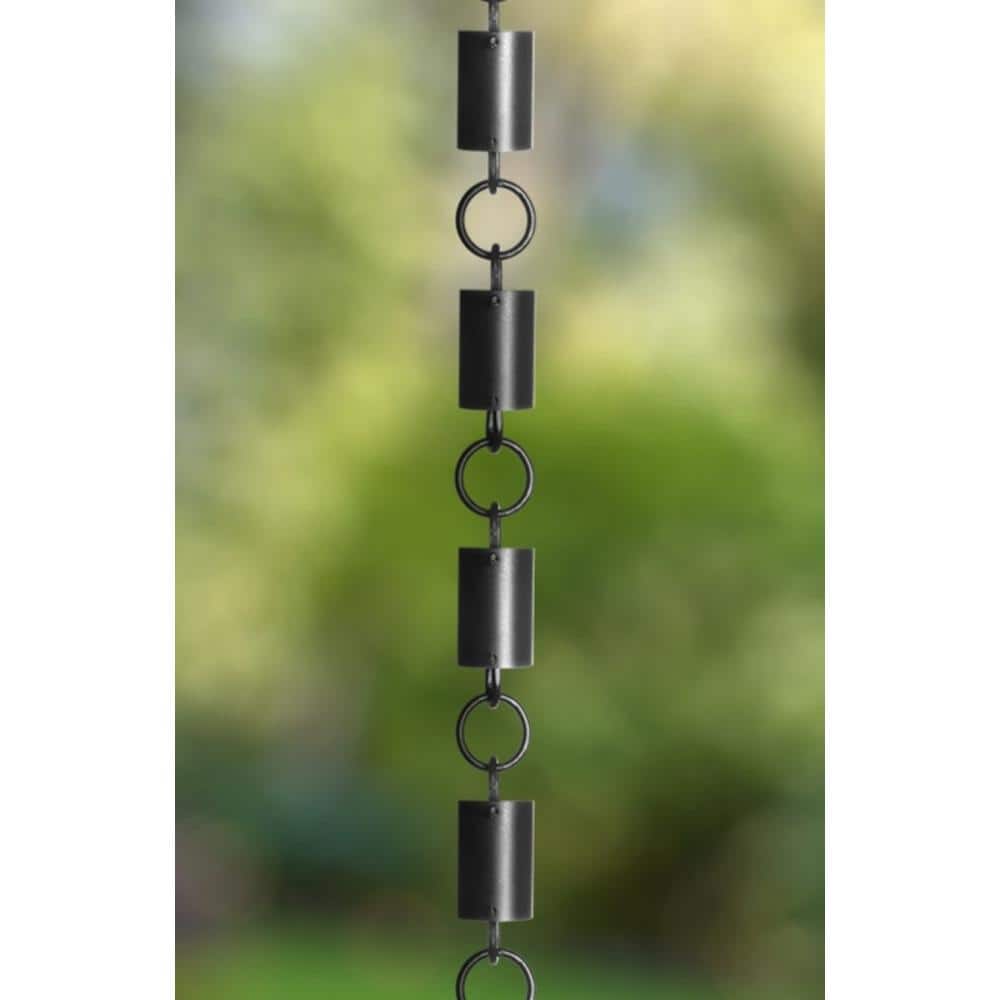 Black Aluminum Cylinder Rain Chain with 23 Cups, 8.5 Feet