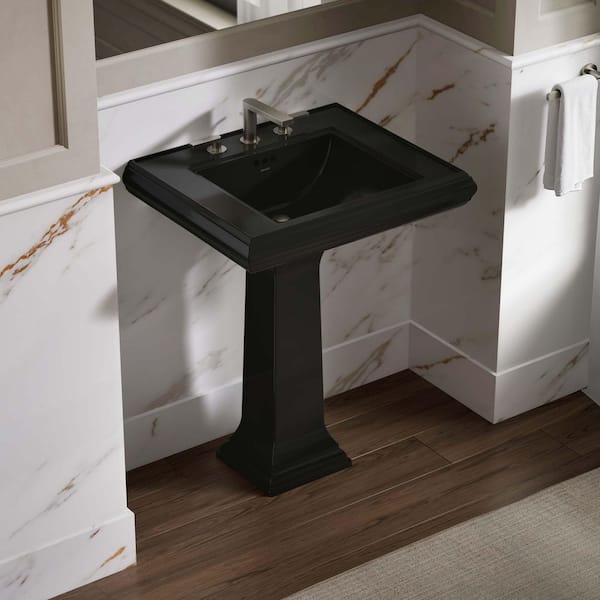 KOHLER Memoirs 27.3 in. x 15 in. Pedestal Bathroom Sink in Black Black Ceramic