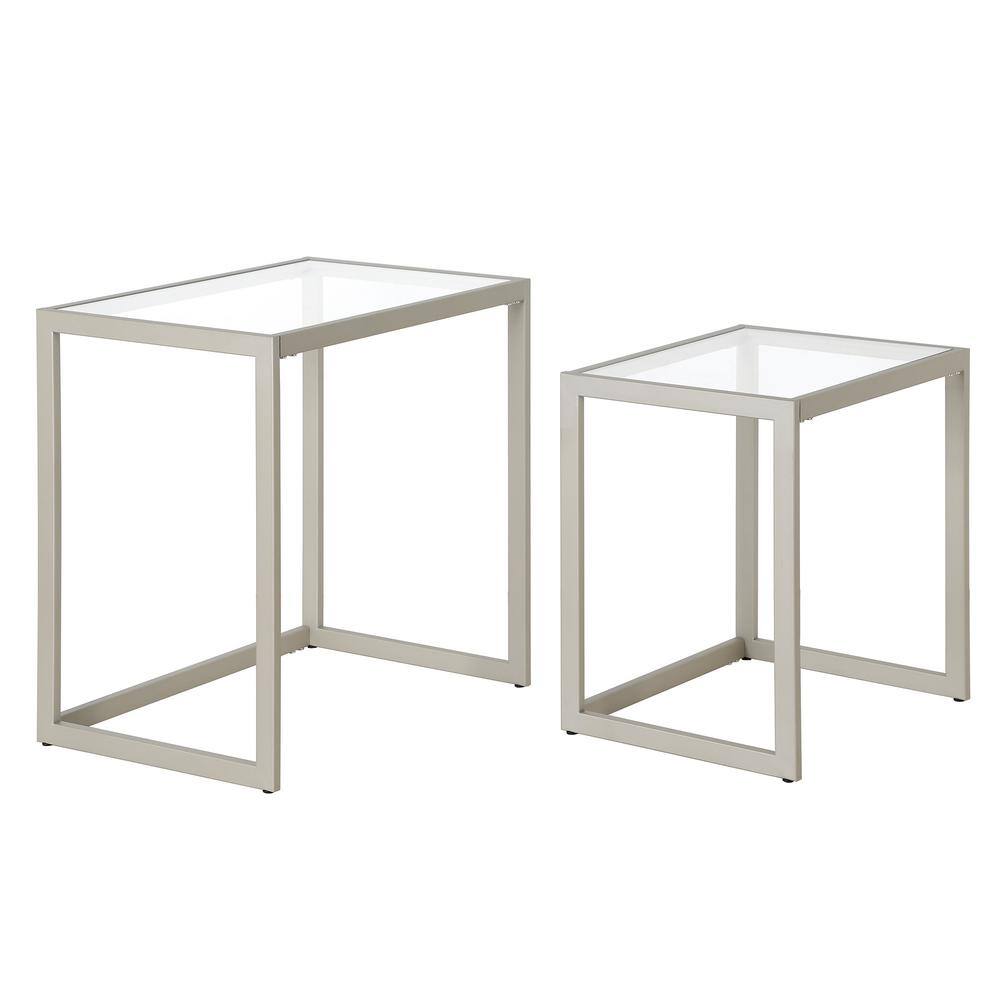 Satin Nickel Rectangular Nested Side Table with Tempered Glass Top