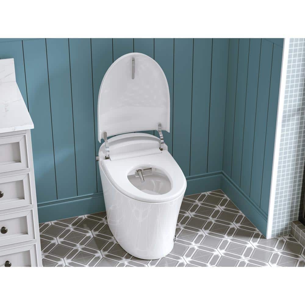 Elongated White Ceramic Smart Bidet Toilet with Dual Flush