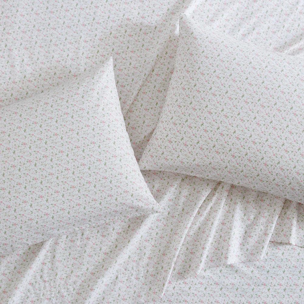 Evie Pink Floral Cotton Percale Twin XL Sheet Set