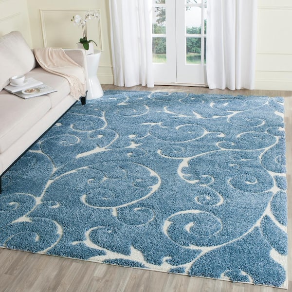 Florida Shag Light Blue/Cream 8 ft. x 10 ft. Floral Area Rug