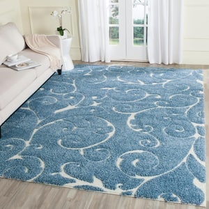 Florida Shag Light Blue/Cream 9 ft. x 12 ft. Floral Area Rug