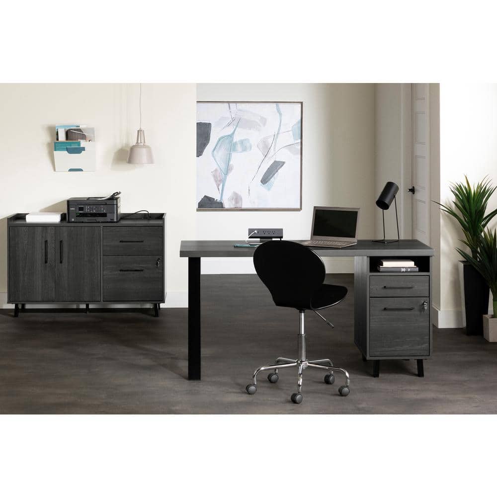 Kozack Contemporary Gray Oak Office Credenza with Built-In Power Bar