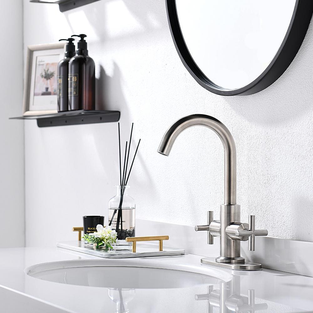 Brushed Nickel 4-Inch Centerset Bathroom Faucet with Swivel Spout