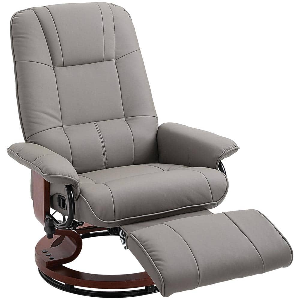 HomCom Grey PU Leather Adjustable Swivel Recliner Chair 833-621V01GY