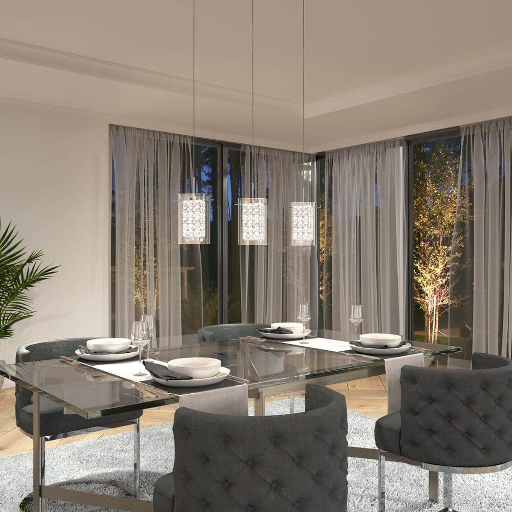 Crystal Cube 13-Watt 3 Light Chrome Modern Integrated LED Pendant Light Fixture for Dining Room or Kitchen price history on PriceWatchPro
