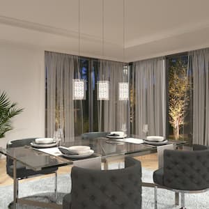 Crystal Cube 13-Watt 3 Light Chrome Modern Integrated LED Pendant Light Fixture for Dining Room or Kitchen