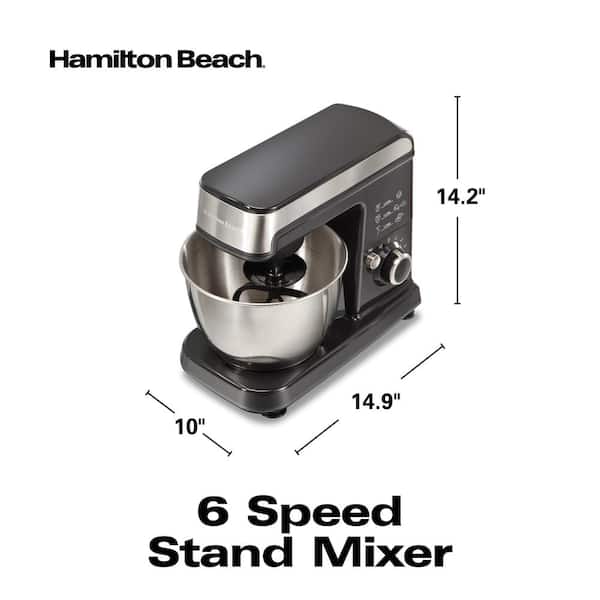 Hamilton Beach Electric Stand Mixer, 4 Quarts, Dough Hook, Flat Beater  Attachments, Splash Guard 7 Speeds with Whisk, Black with Top Handle