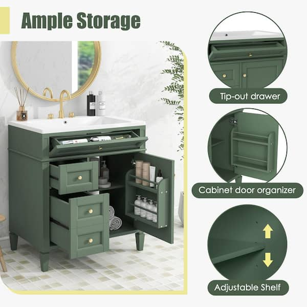 Magic Home 36 in. Transitional Green Bathroom Vanity Cabinet Freestanding  Combo Set with Single Sink Top, Shaker Cabinet, Drawers CS-WF195779AAD -  The Home Depot