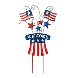 30.25 in. H Wooden/Metal Patriotic Flags Yard Stake or Wall Decor (KD, 2 Function)