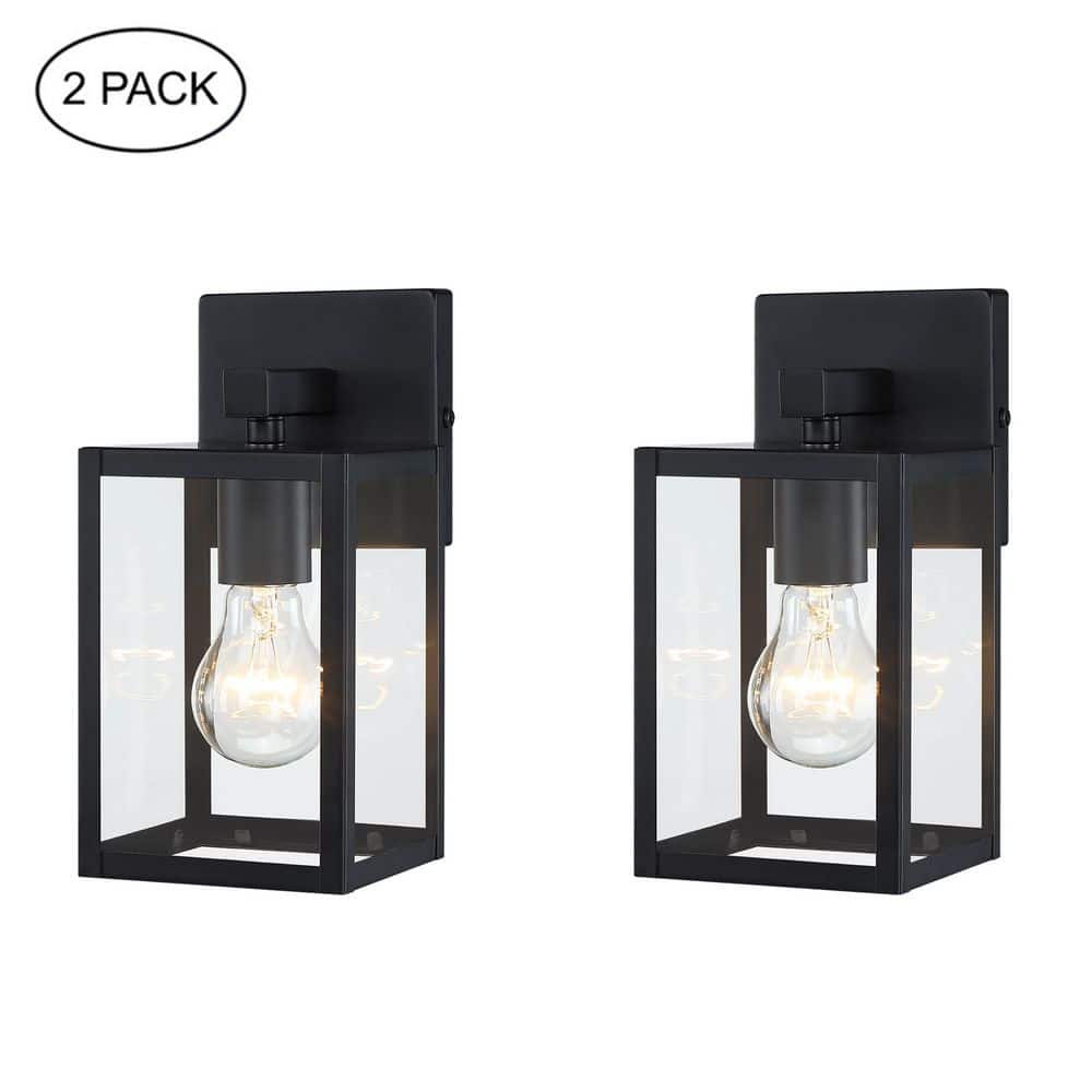 1-Light Wall Mounted Porch Light  Outdoor Light Fixtures with Clear Glass  Matte Black Wall Sconces Set of 2