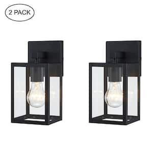 Martin 10 in. Black Outdoor Hardwired Wall Lantern Sconce with Clear Glass Shade and No Bulbs Included (2-Pack）