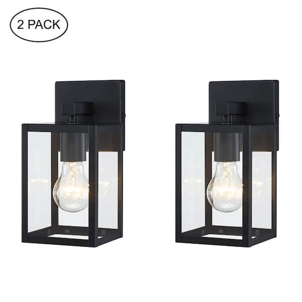 Martin 10 in. Black Outdoor Hardwired Wall Lantern Sconce with Clear Glass Shade and No Bulbs Included (2-Pack）