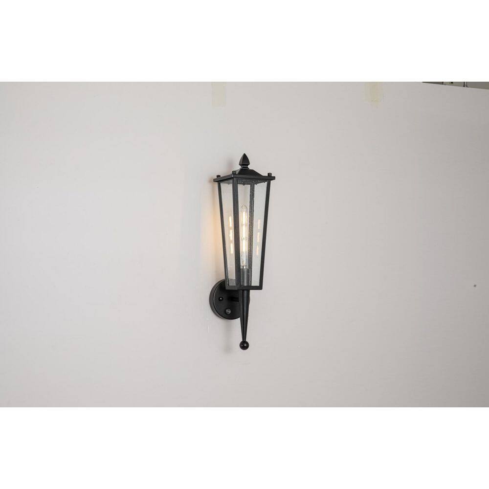 Coach 1-Light 20.5 in. H Matte Black Tapered Outdoor Wall Lantern with Seeded Glass for Porch and Entryway price history on PriceWatchPro