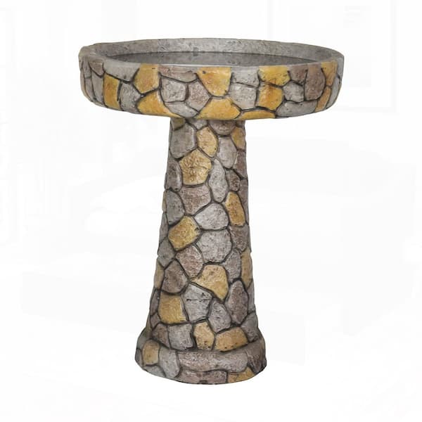 24"H Mosaic Stone Bird Bath with Pedestal, Outdoor Decorative Birdbath for Garden, Patio, Backyard, Porch Use