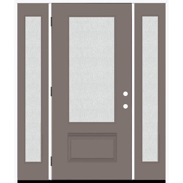 Steves & Sons Legacy 64 in. x 80 in. 3/4-Lite Rain Glass RHOS Kindling Finish Fiberglass Prehung Front Door with dB 12 in. SL