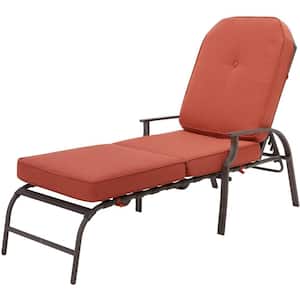 Tufted Adjustable Metal Outdoor Patio Lounge Chair with Orange Cushion