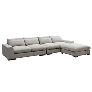 44.5 in. W Square Arm 3-Piece L Shaped Fabric Modern Sectional Sofa in Grey