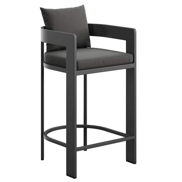 Tahoe Aluminum Outdoor Patio Bar Stool with Cushions in Charcoal