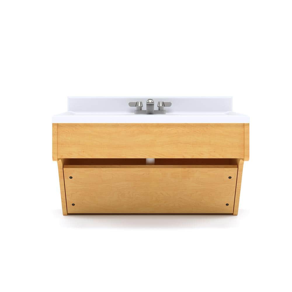 Maple Single Wall-Mount Vanity with White Marble Top