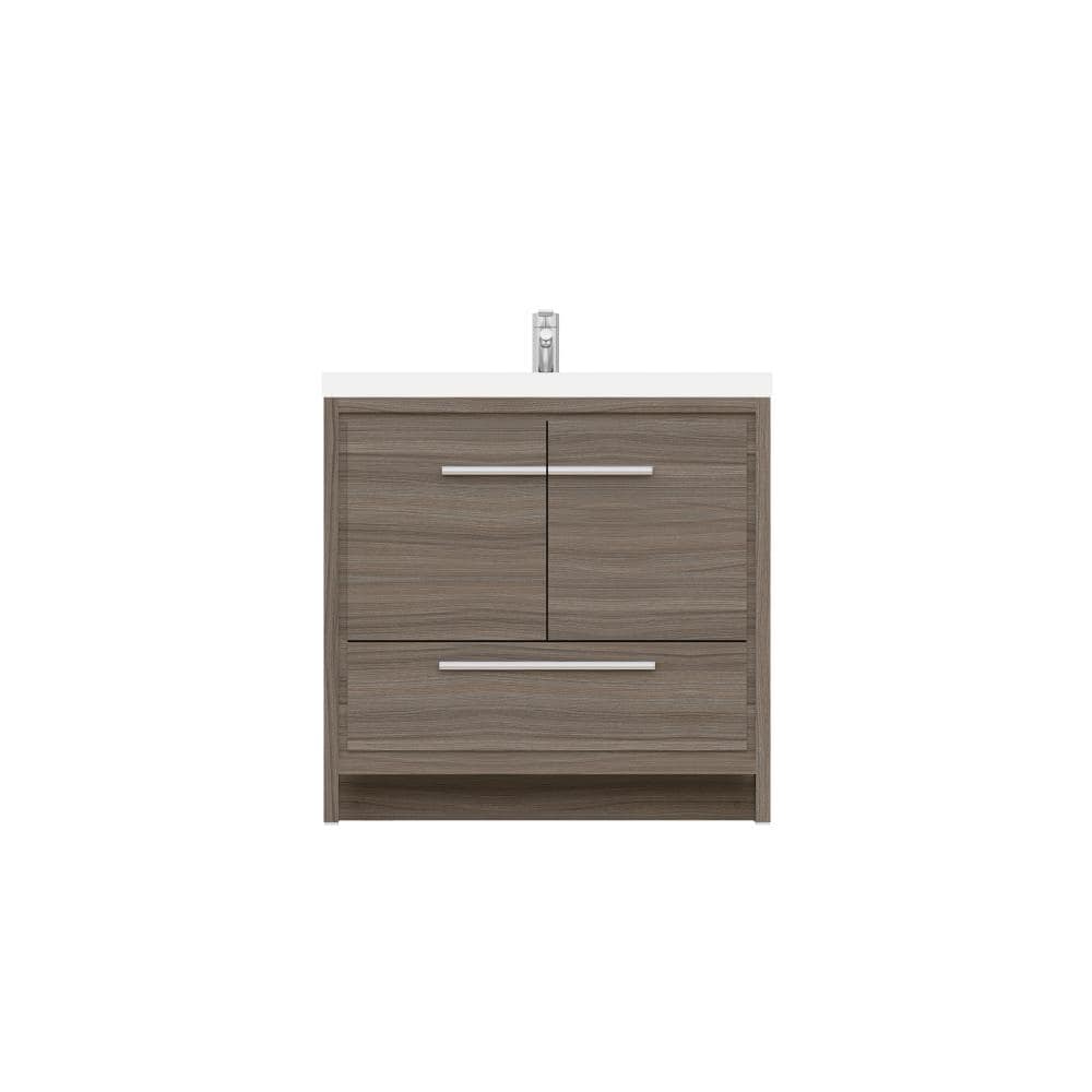 Sortino 36" Gray MDF Freestanding Bathroom Vanity with White Solid Surface Sink