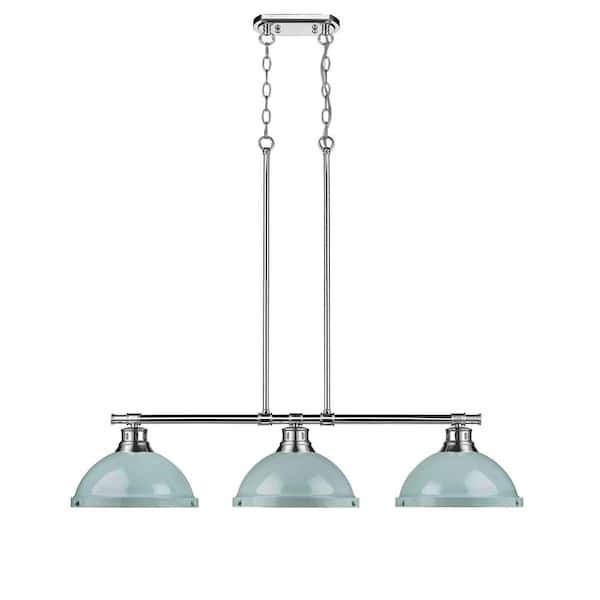 Duncan 3-Light Chrome Pendant with Seafoam Shade