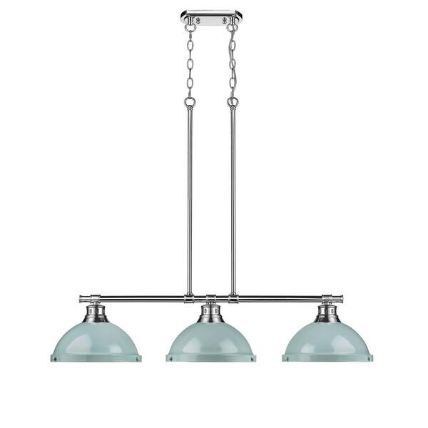 Golden Lighting - Duncan 3-Light Chrome Pendant with Seafoam Shade