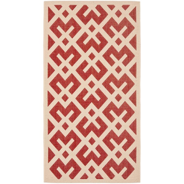 SAFAVIEH Courtyard Red/Bone Doormat 2 ft. x 4 ft. Geometric Indoor/Outdoor Patio Area Rug